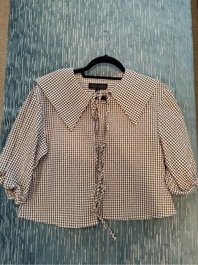 Zara Black and White Gingham Tie-Front Blouse